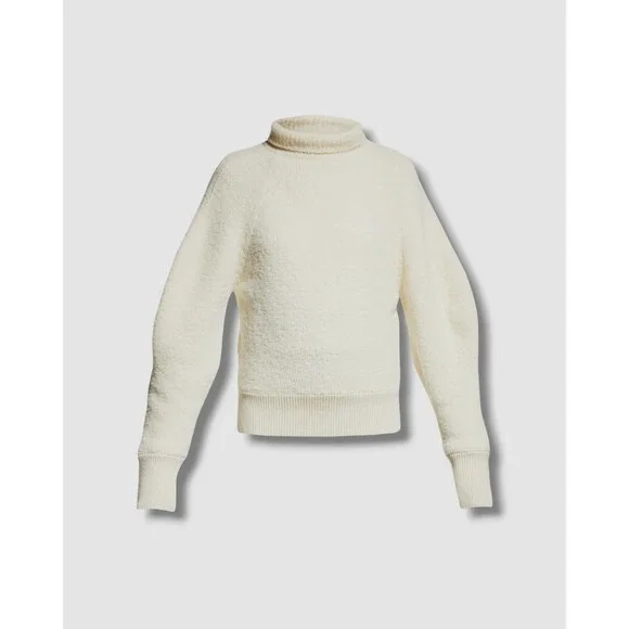 $675 Nanushka Women's Beige Volume-Sleeve Turtleneck Sweater Size XS